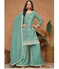 Blue Chinnon Sequins Embroidered Wedding Salwar Kameez