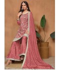 Peach Chinnon Resham Embroidered Wedding Salwar Kameez