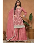 Peach Chinnon Resham Embroidered Wedding Salwar Kameez