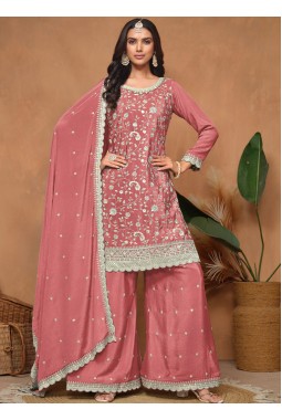 Peach Chinnon Resham Embroidered Wedding Salwar Kameez