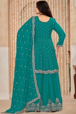 Blue Chinnon Sequins Embroidered Wedding Salwar Kameez