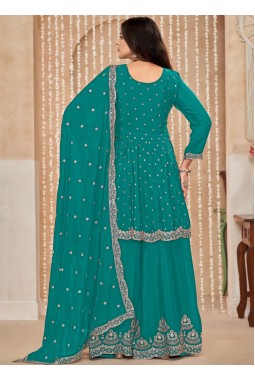 Blue Chinnon Sequins Embroidered Wedding Salwar Kameez