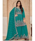 Blue Chinnon Sequins Embroidered Wedding Salwar Kameez