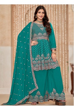 Blue Chinnon Sequins Embroidered Wedding Salwar Kameez