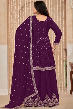 Purple Chinnon Resham Embroidered Wedding Salwar Kameez