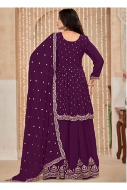 Purple Chinnon Resham Embroidered Wedding Salwar Kameez