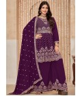 Purple Chinnon Resham Embroidered Wedding Salwar Kameez