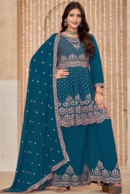 Royal Blue Chinnon Sequins Embroidered Wedding Salwar Kameez
