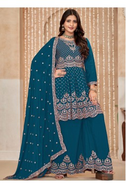 Royal Blue Chinnon Sequins Embroidered Wedding Salwar Kameez
