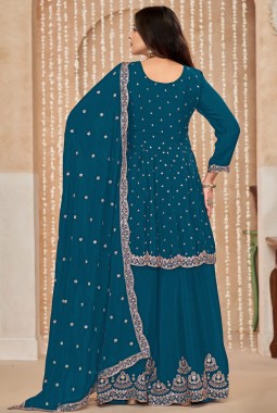 Royal Blue Chinnon Sequins Embroidered Wedding Salwar Kameez