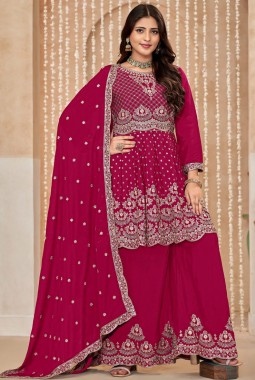 Red Chinnon Embroidered Wedding Salwar Kameez