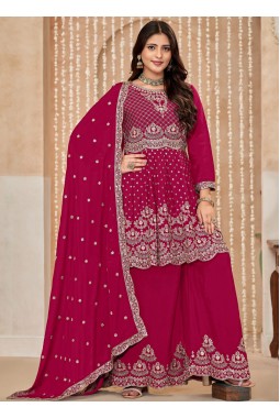 Red Chinnon Embroidered Wedding Salwar Kameez