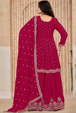 Red Chinnon Embroidered Wedding Salwar Kameez