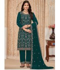 Teal Faux Georgette Resham Embroidered Wedding Salwar Kameez