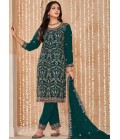 Teal Faux Georgette Resham Embroidered Wedding Salwar Kameez