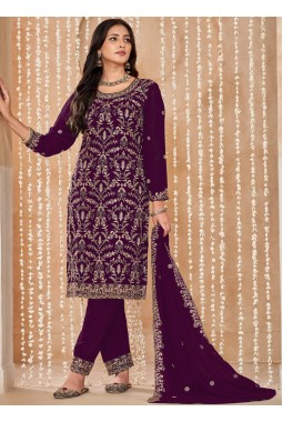 Maroon Faux Georgette Embroidered Wedding Salwar Kameez