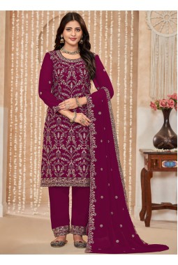Red Faux Georgette Embroidered Wedding Salwar Kameez