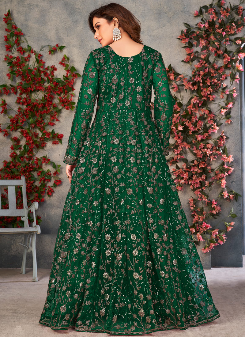 Green Net Zari Embroidered Wedding Salwar Kameez