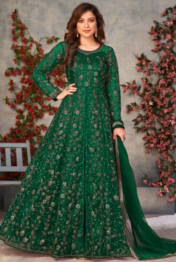 Green Net Zari Embroidered Wedding Salwar Kameez