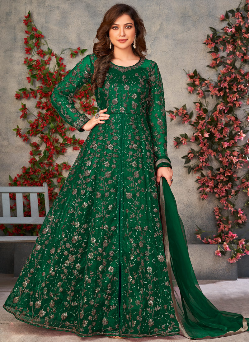 Green Net Zari Embroidered Wedding Salwar Kameez