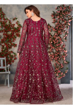 Maroon Net Sequins Embroidered Wedding Salwar Kameez