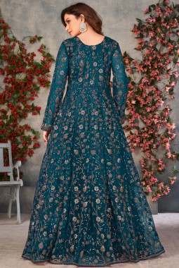 Blue Net Zari Embroidered Wedding Salwar Kameez