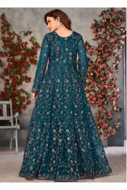 Blue Net Zari Embroidered Wedding Salwar Kameez