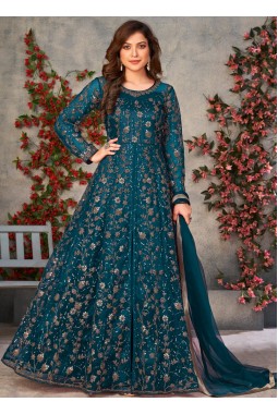Blue Net Zari Embroidered Wedding Salwar Kameez