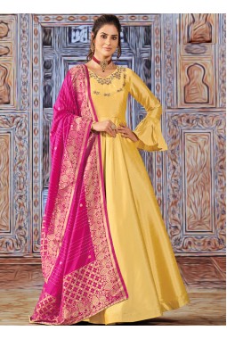 Yellow Silk Moti Embroidered Wedding Salwar Kameez