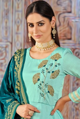 Blue Silk Sequins Embroidered Wedding Salwar Kameez