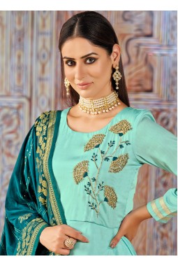 Blue Silk Sequins Embroidered Wedding Salwar Kameez