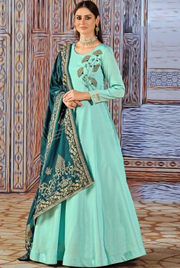 Blue Silk Sequins Embroidered Wedding Salwar Kameez