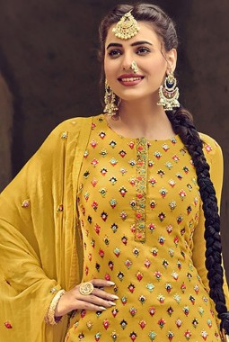 Yellow Faux Georgette Embroidered Salwar Kameez