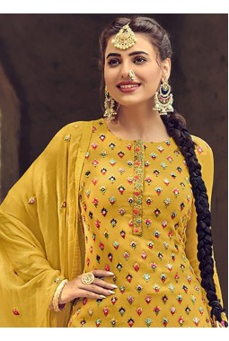 Yellow Faux Georgette Embroidered Salwar Kameez