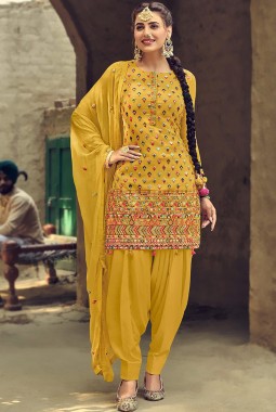 Yellow Faux Georgette Embroidered Salwar Kameez