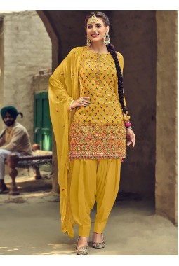Yellow Faux Georgette Embroidered Salwar Kameez