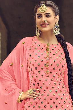 Peach Faux Georgette Embroidered Salwar Kameez
