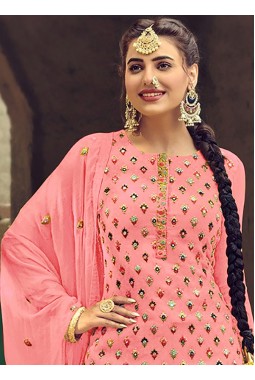 Peach Faux Georgette Embroidered Salwar Kameez