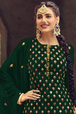 Green Faux Georgette Embroidered Salwar Kameez