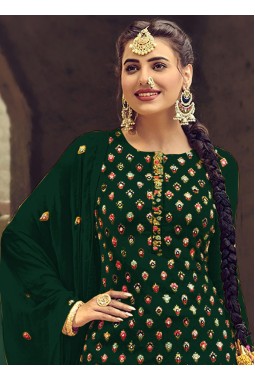 Green Faux Georgette Embroidered Salwar Kameez