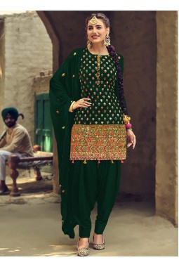 Green Faux Georgette Embroidered Salwar Kameez
