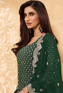 Green Faux Georgette Foil Paper Work Salwar Kameez