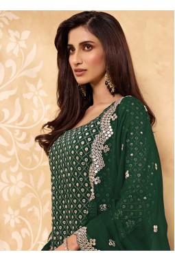 Green Faux Georgette Foil Paper Work Salwar Kameez