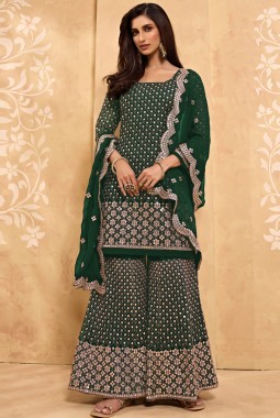 Green Faux Georgette Foil Paper Work Salwar Kameez