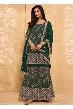 Green Faux Georgette Foil Paper Work Salwar Kameez