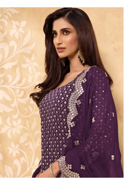 Purple Faux Georgette Embroidered Salwar Kameez