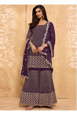 Purple Faux Georgette Embroidered Salwar Kameez