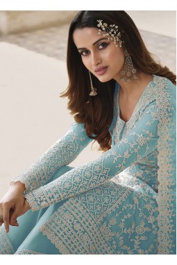 Blue Heavy Net Cording Work Wedding Salwar Kameez