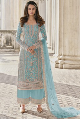 Blue Heavy Net Cording Work Wedding Salwar Kameez