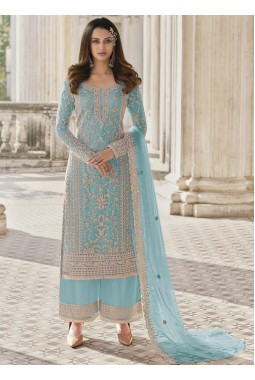 Blue Heavy Net Cording Work Wedding Salwar Kameez